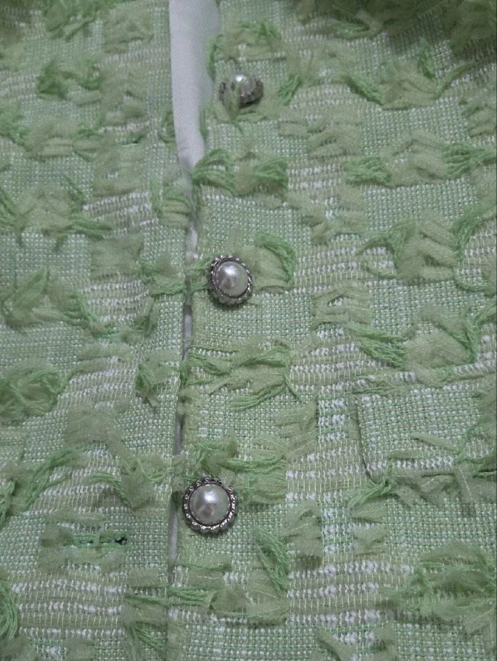 SHEIN Light Green Tweed Two-Piece Skirt Set with Pearl Buttons
